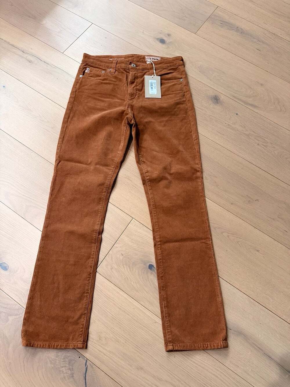 AG Jeans Mari High-Rise Slim Straight Corduroy Pants in Sulfur Maple Aura Size 2